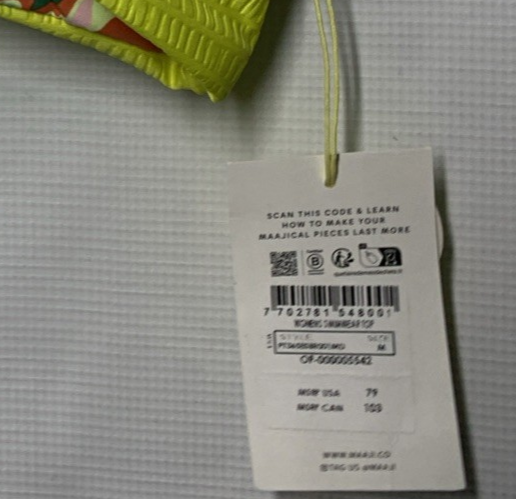 Maaji Reversible Bikini Top Size Medium Swimwear Beach Outdoor Lime Yellow/Flora