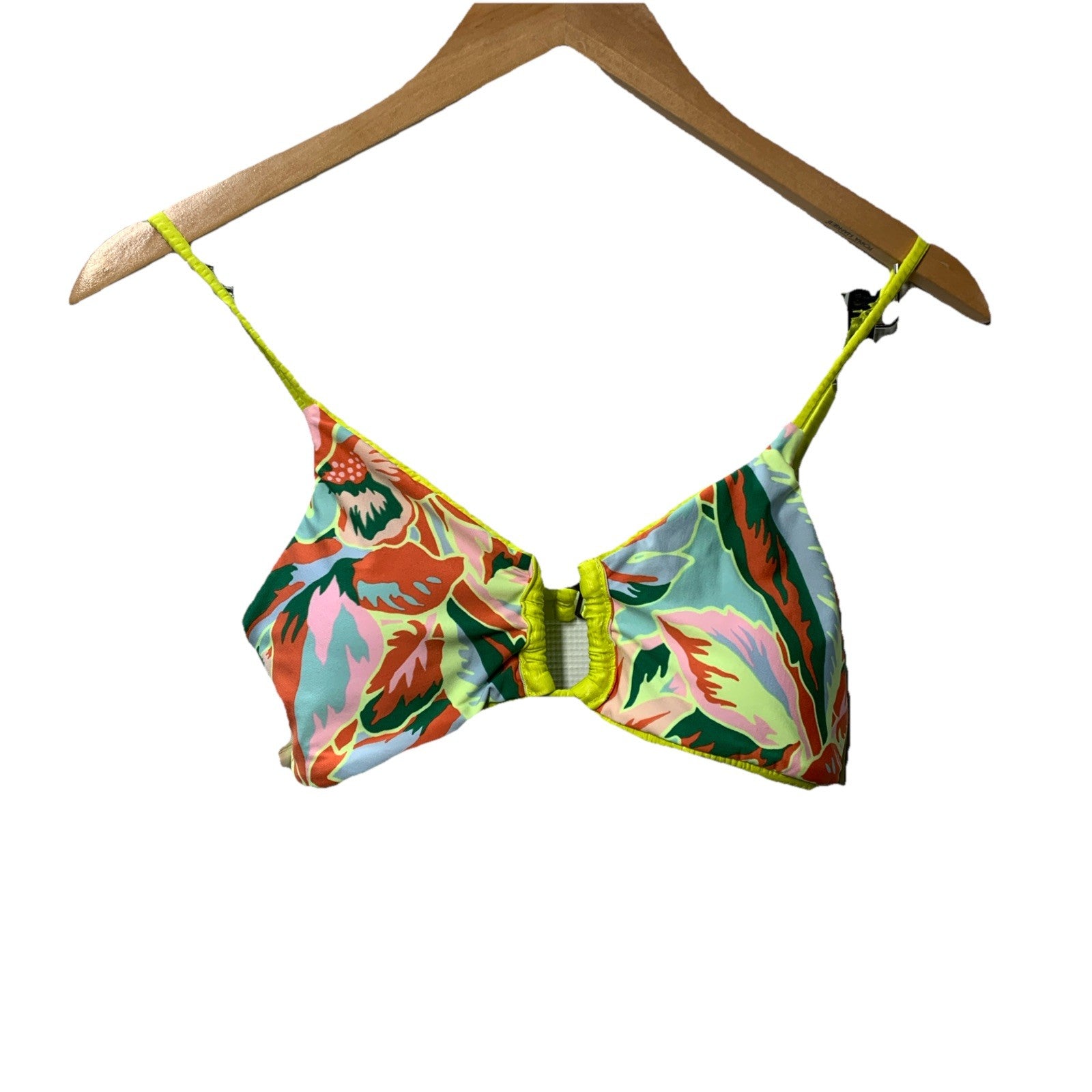 Maaji Reversible Bikini Top Size Medium Swimwear Beach Outdoor Lime Yellow/Flora