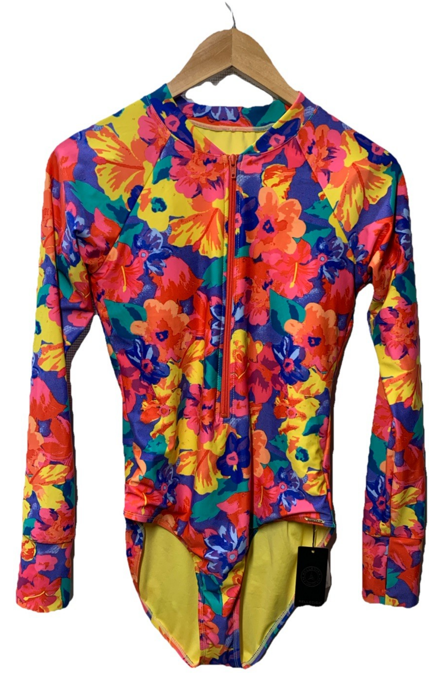 RELLECIGA Women One Piece Swimsuit Long Sleeve Floral Rash Guard Swimwear Size M