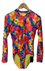 RELLECIGA Women One Piece Swimsuit Long Sleeve Floral Rash Guard Swimwear Size M