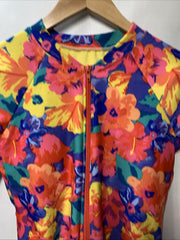 RELLECIGA Women One Piece Swimsuit Long Sleeve Floral Rash Guard Swimwear Size M