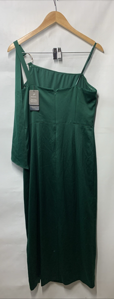 Adrianna Papell Satin Crepe One Shoulder Party Dress Metal Ring Accent Size 10