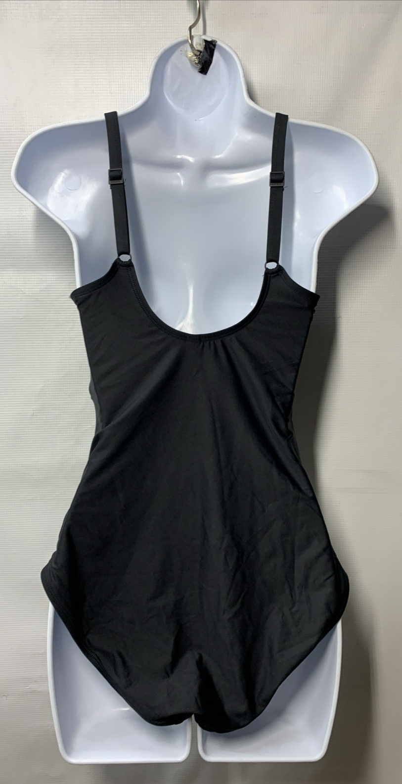 DKNY Women's Surplice Ruched Spaghetti Strap One Piece Swimsuit Size M Black
