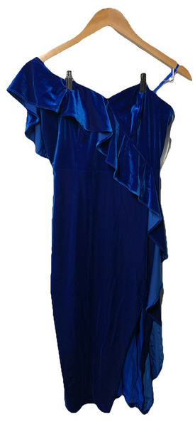 Aidan Mattox Women's Off The Shoulder Ruffle Sheath Dress Deep Ocean Size 6