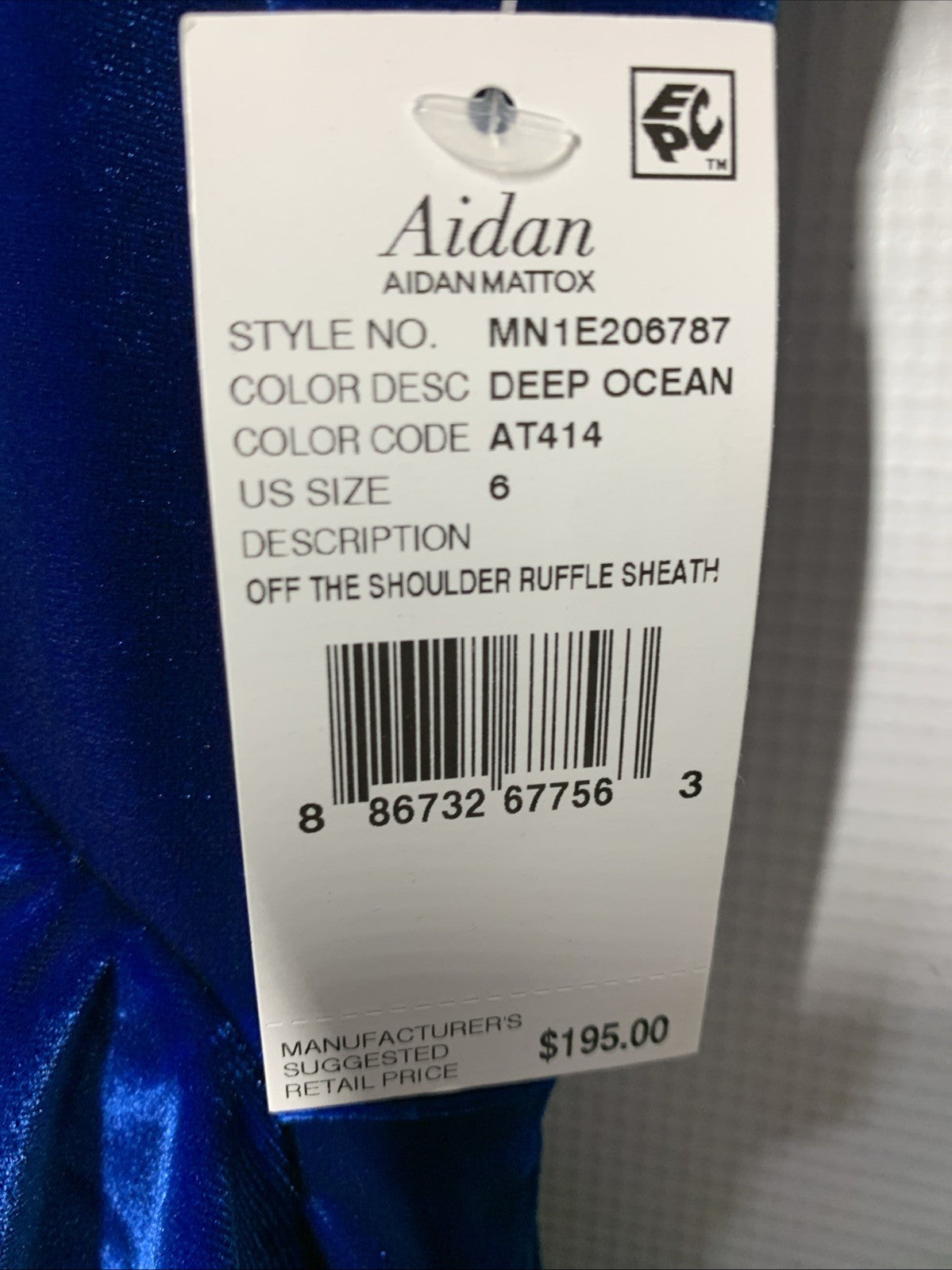 Aidan Mattox Women's Off The Shoulder Ruffle Sheath Dress Deep Ocean Size 6