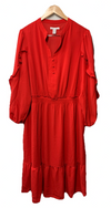 London Times T7328W Womens Stand Collar Tiered Dress Long Sleeve Size 20W Cherry