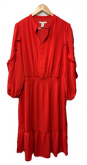 London Times T7328W Womens Stand Collar Tiered Dress Long Sleeve Size 20W Cherry