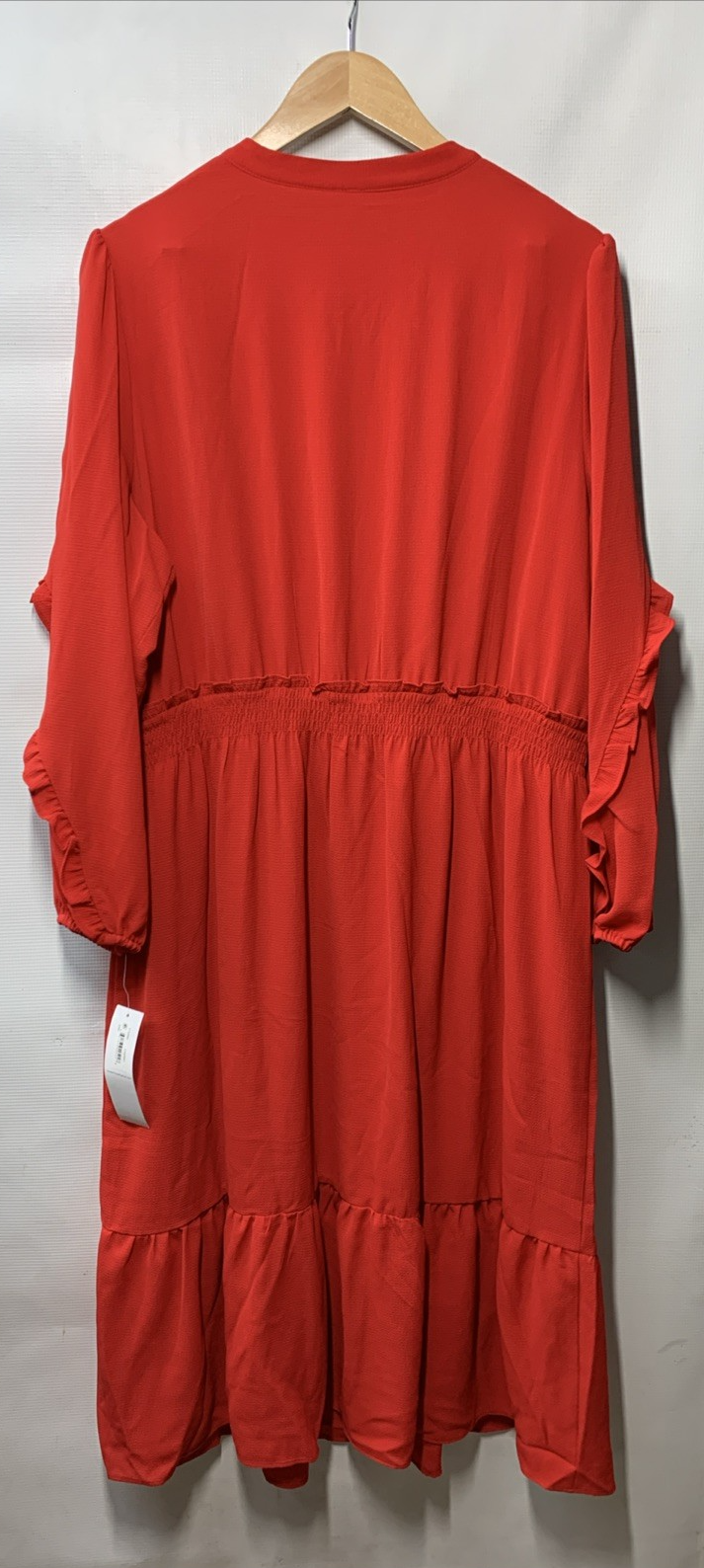 London Times T7328W Womens Stand Collar Tiered Dress Long Sleeve Size 20W Cherry
