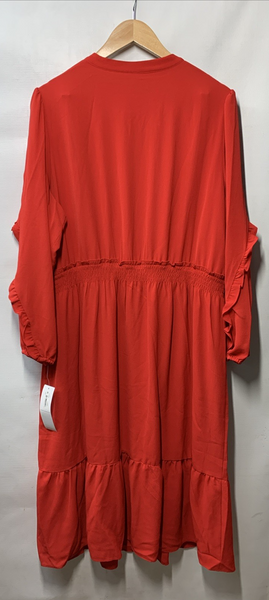 London Times T7328W Womens Stand Collar Tiered Dress Long Sleeve Size 20W Cherry