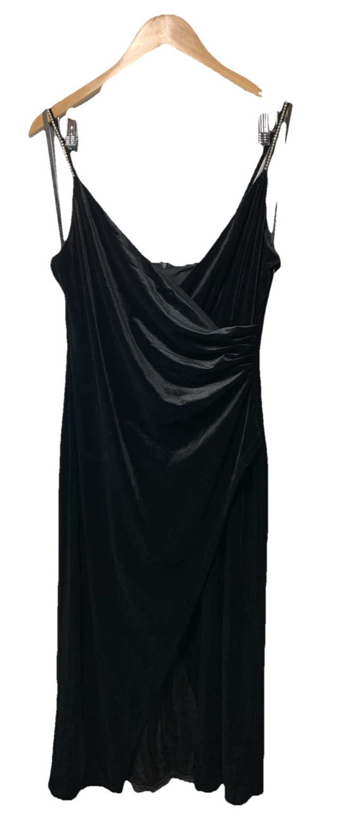 Donna Morgan D9183M Surplice Wrap Look Midi Dress Party Sleeveless Size 12 Black