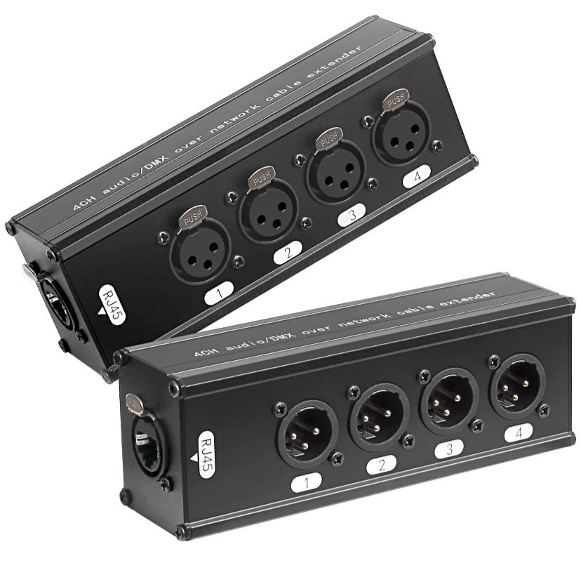 4CH Audio/DMX Over Network Cable Extender KXNE8F-4F RJ45 to XLR Female 2 Pack