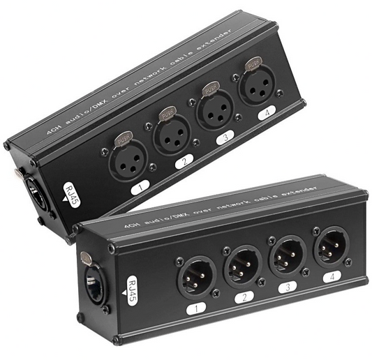 4CH Audio/DMX Over Network Cable Extender KXNE8F-4F RJ45 to XLR Female 2 Pack