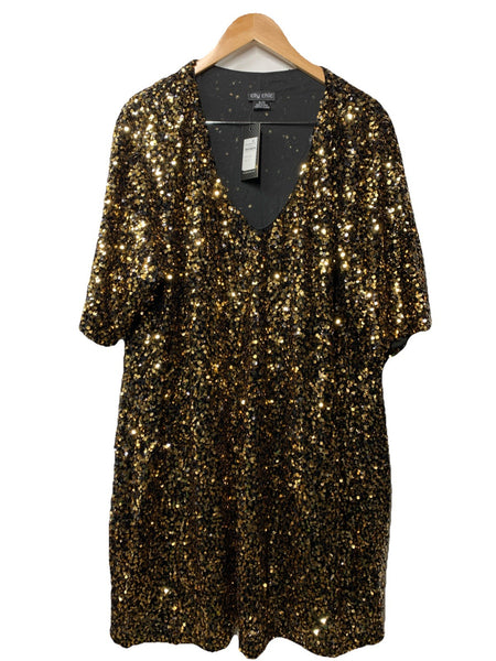City Chic Womens Cocktail Party Dress Evening Sequin Glam V-neck Gold Size XL/22