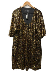 City Chic Womens Cocktail Party Dress Evening Sequin Glam V-neck Gold Size XL/22