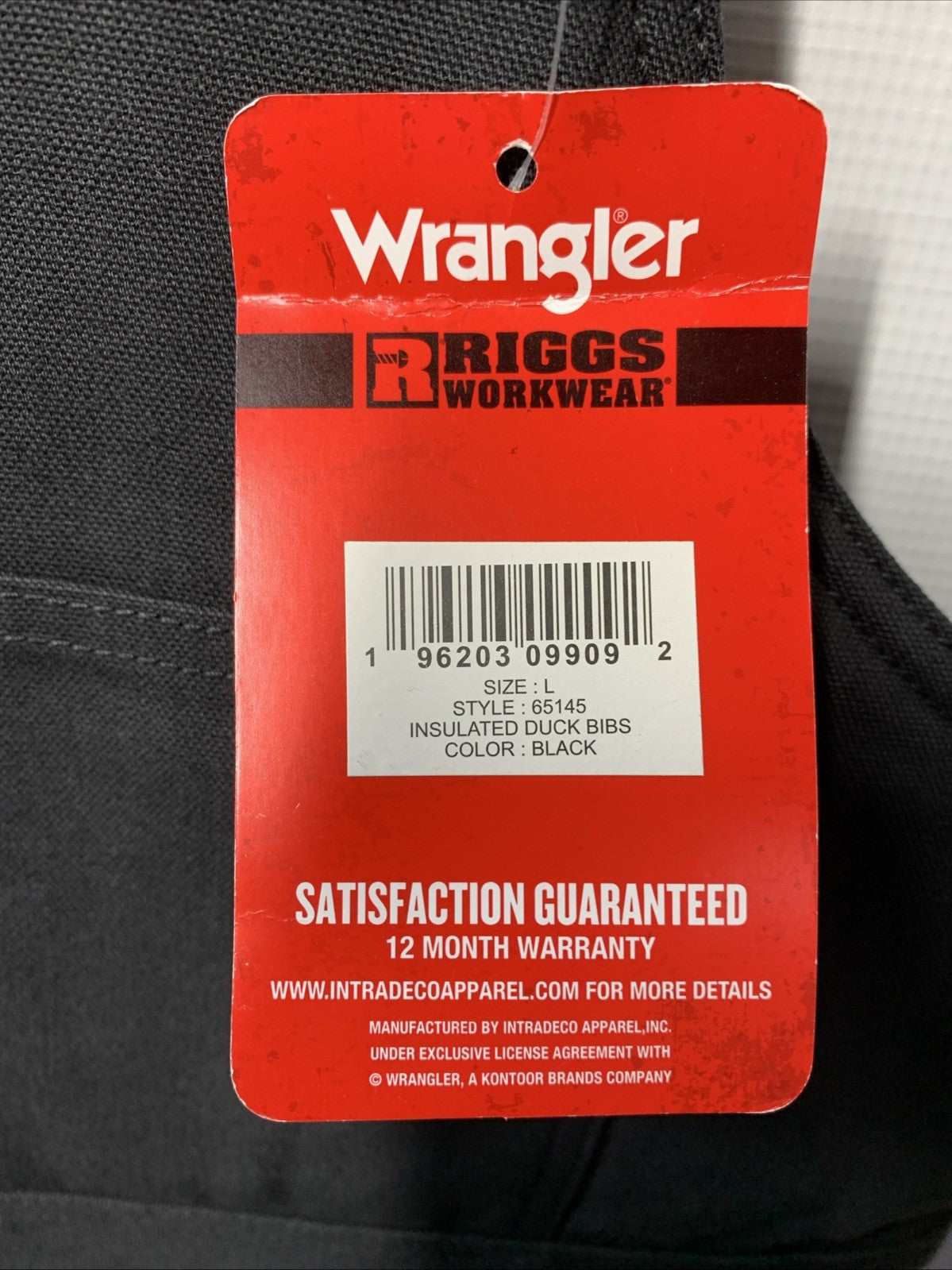 Wrangler 65145 Men's Insulated Duck Bibs Workwear Black with Pockets Size Large