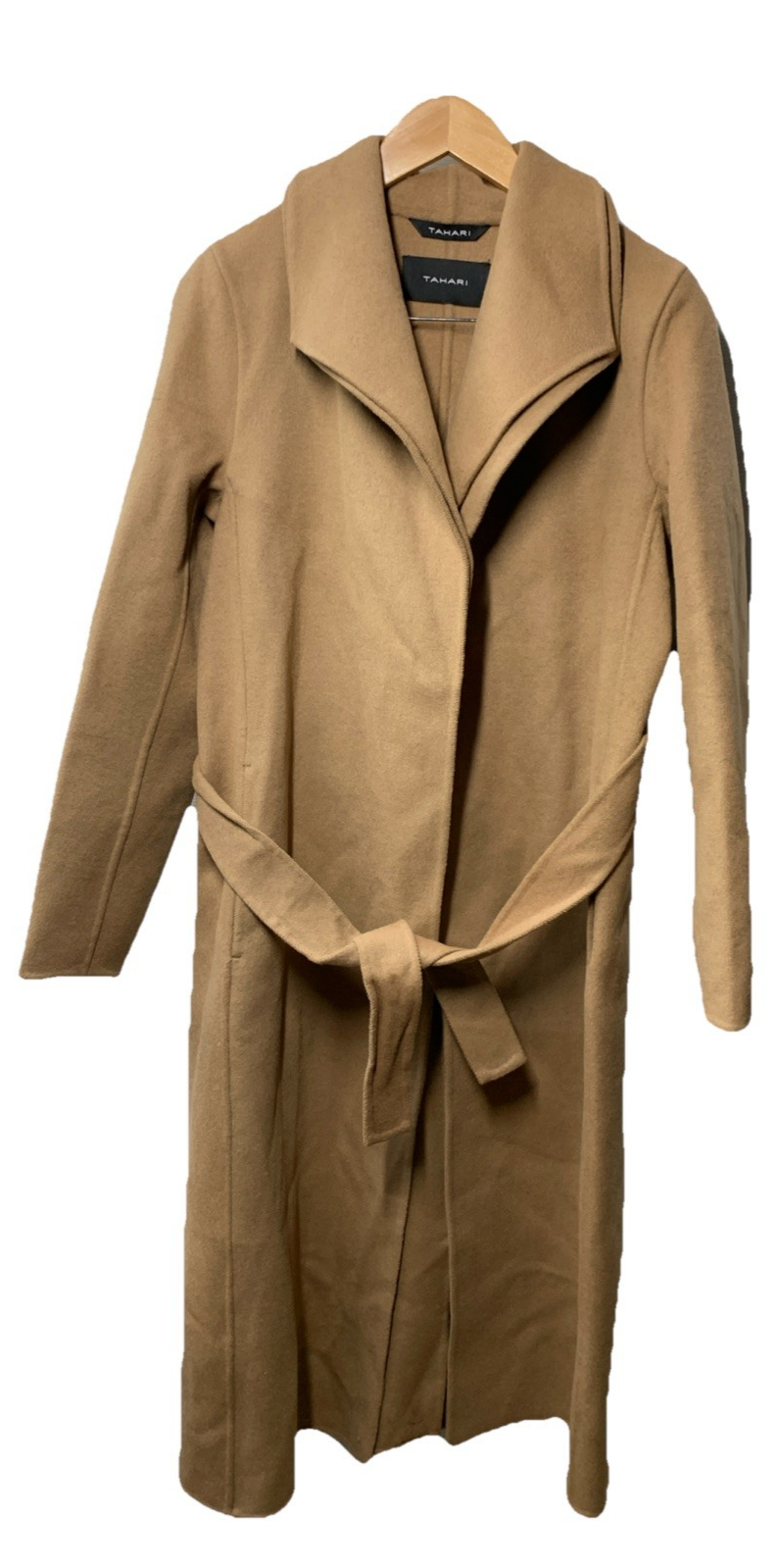 Tahari Women's Marla Wool-Blend Wrap Coat Long Sleeve Elegant Size XS Caramel