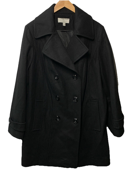 Anne Klein Women's Classic Double Breasted Wool Coat Long Sleeve Size 1X Black