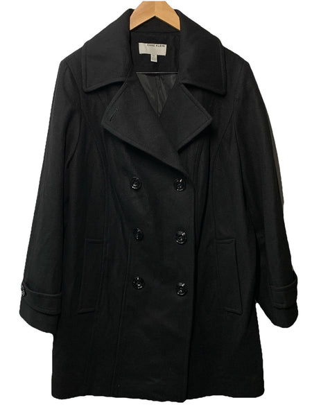 Anne Klein Women's Classic Double Breasted Wool Coat Long Sleeve Size 1X Black