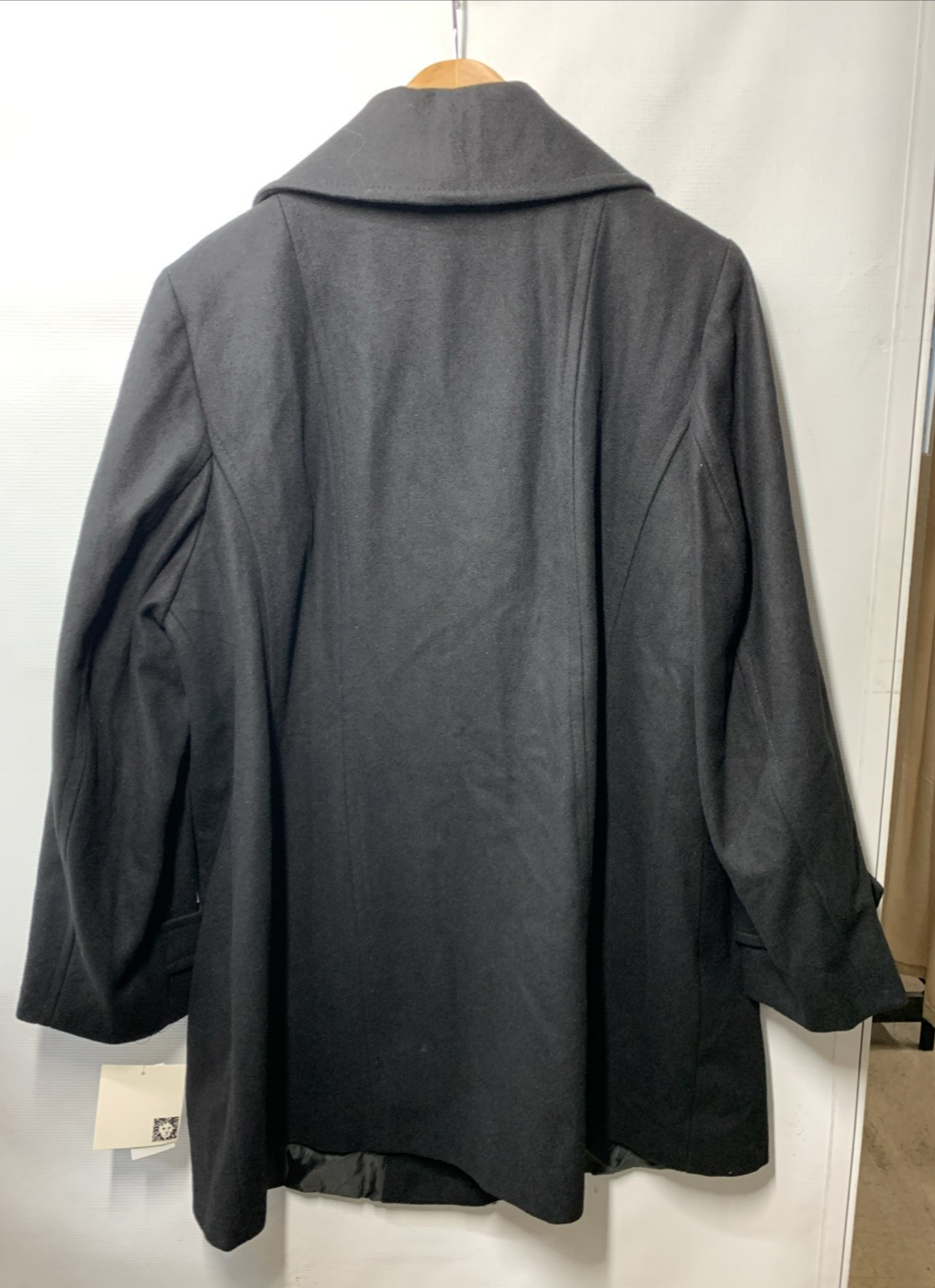 Anne Klein Women's Classic Double Breasted Wool Coat Long Sleeve Size 1X Black