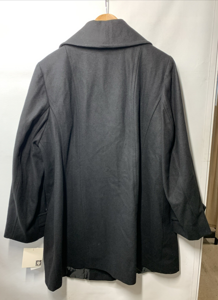 Anne Klein Women's Classic Double Breasted Wool Coat Long Sleeve Size 1X Black