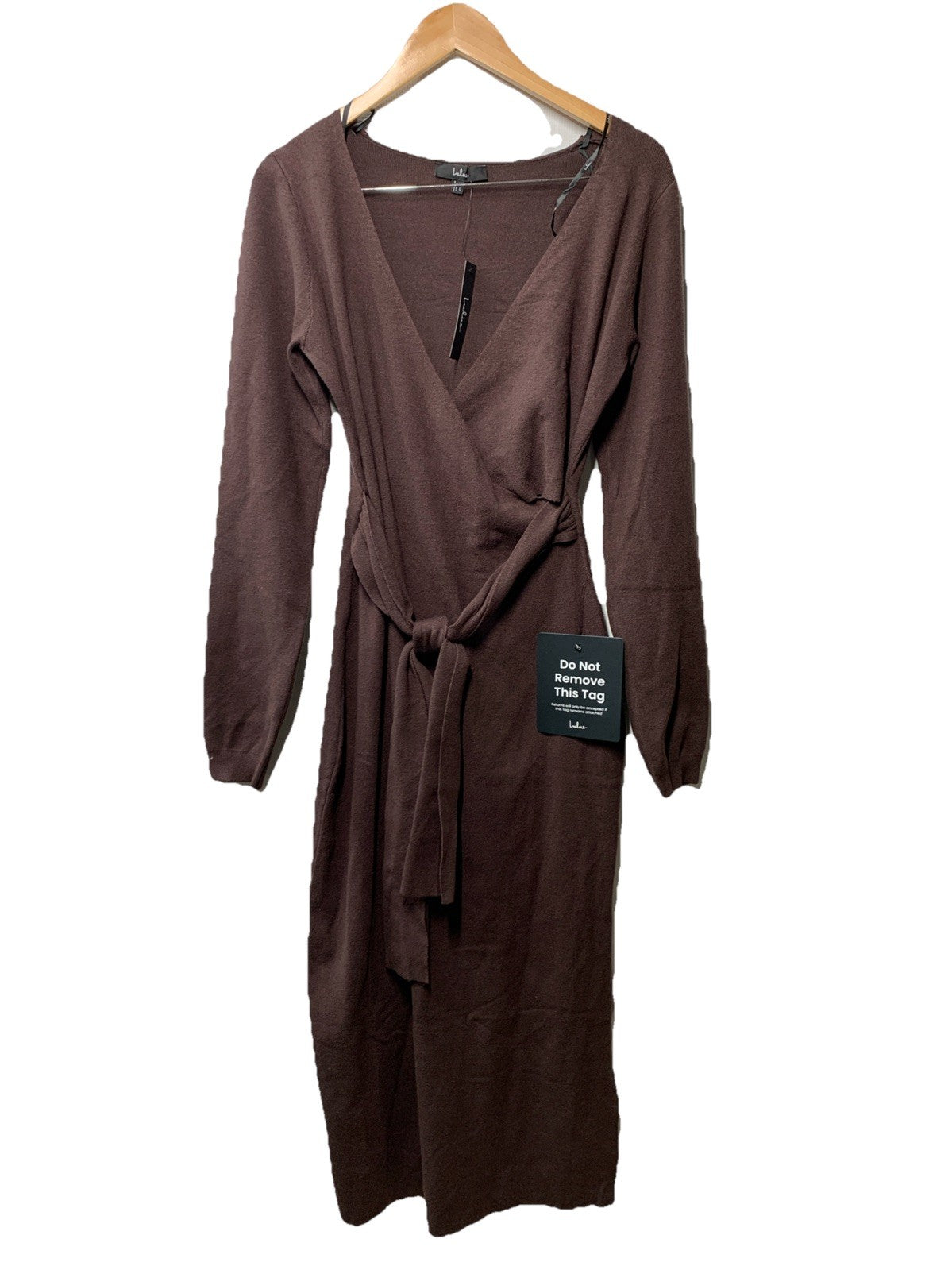 Lulus Women's Harlan Midi Sweater Dress Long Sleeve V-Neck Wrap Style Size XL
