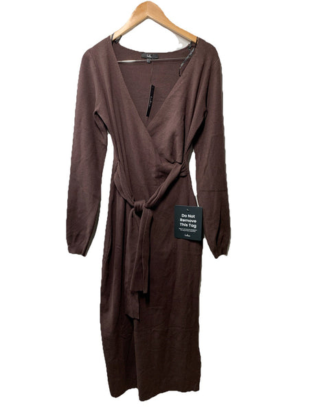 Lulus Women's Harlan Midi Sweater Dress Long Sleeve V-Neck Wrap Style Size XL