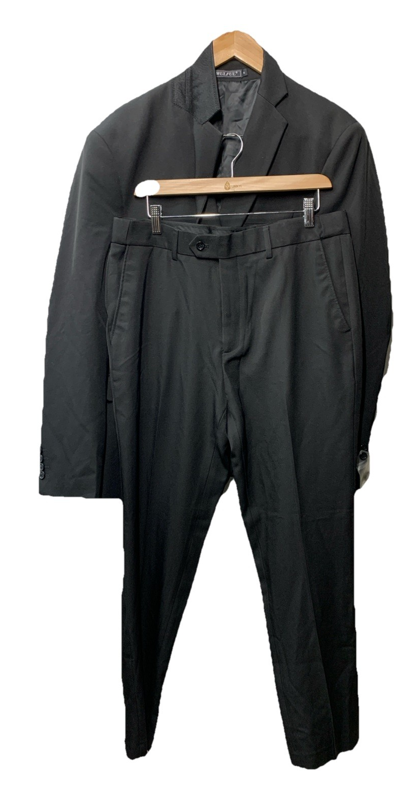 WULFUL Men 2 Piece Slim Fit Suit Set One Button Blazer Jacket Pants Size M Black