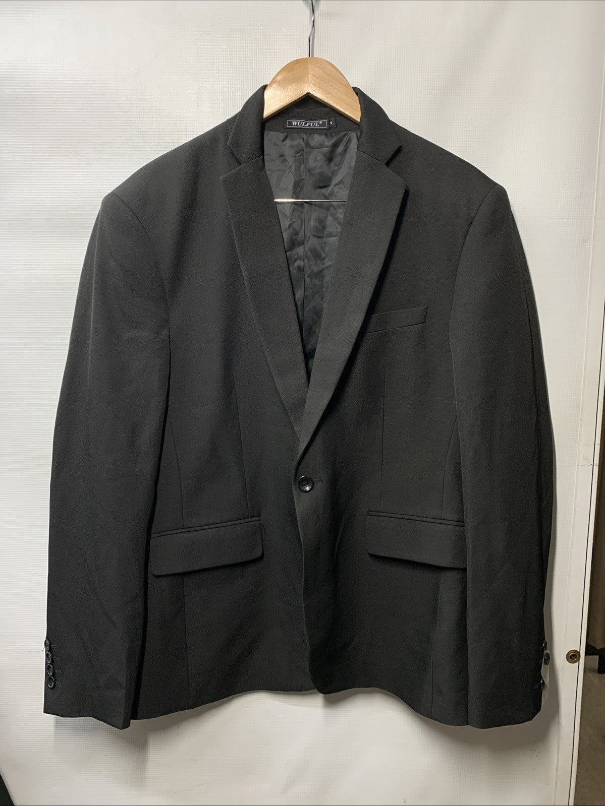 WULFUL Men 2 Piece Slim Fit Suit Set One Button Blazer Jacket Pants Size M Black
