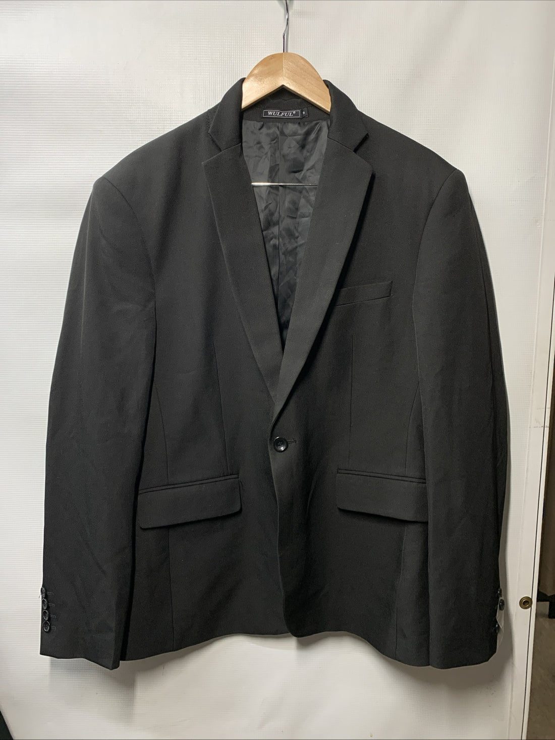 WULFUL Men 2 Piece Slim Fit Suit Set One Button Blazer Jacket Pants Size M Black