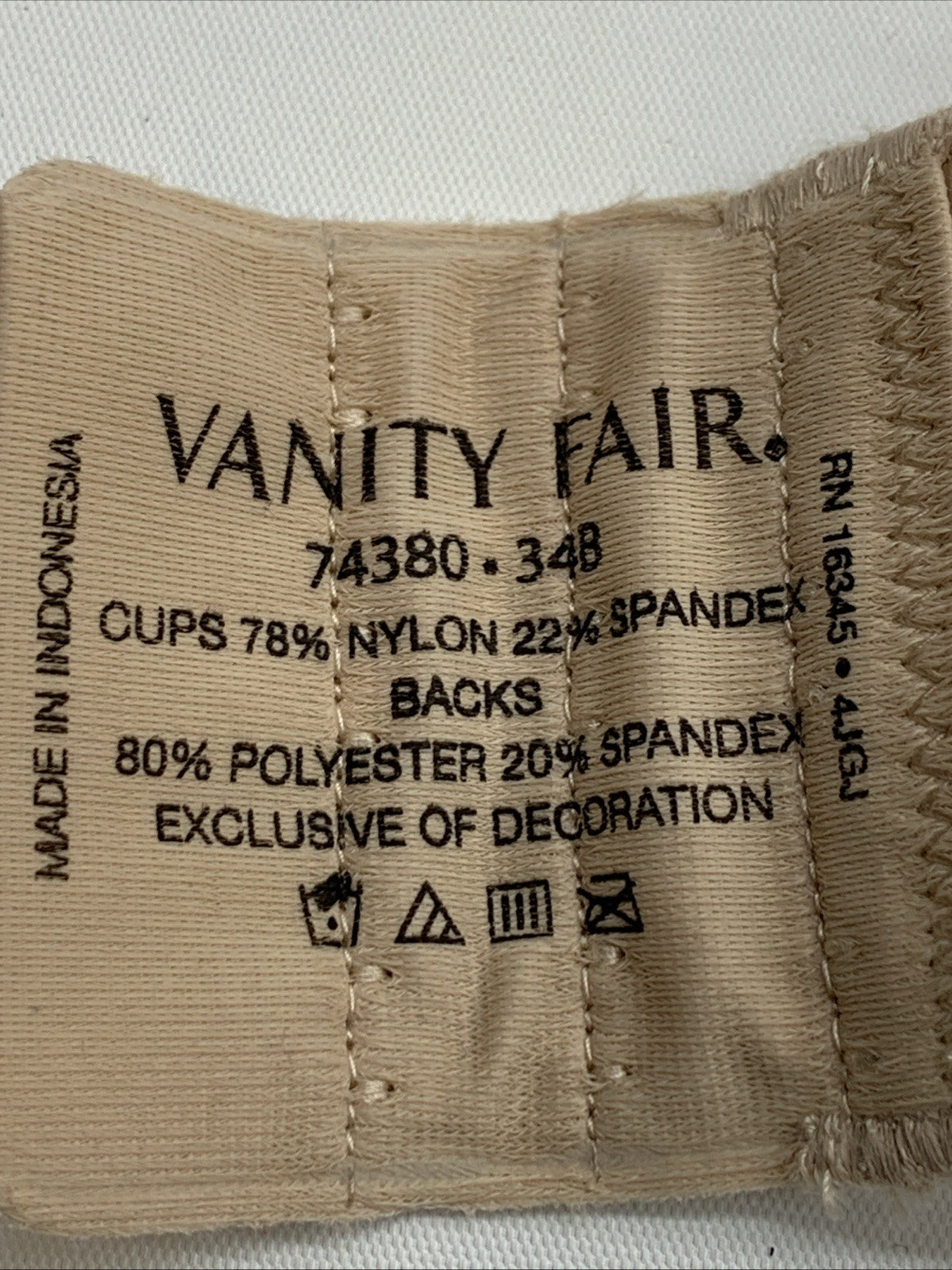 Vanity Fair Beauty Back Strapless Bra 74380 34B Beige Lightly Lined 4-Way Stretc