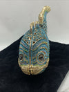 Gold With Royal Blue & Aqua Austrian Crystal Fish Hard Shell Clutch Evening Bag