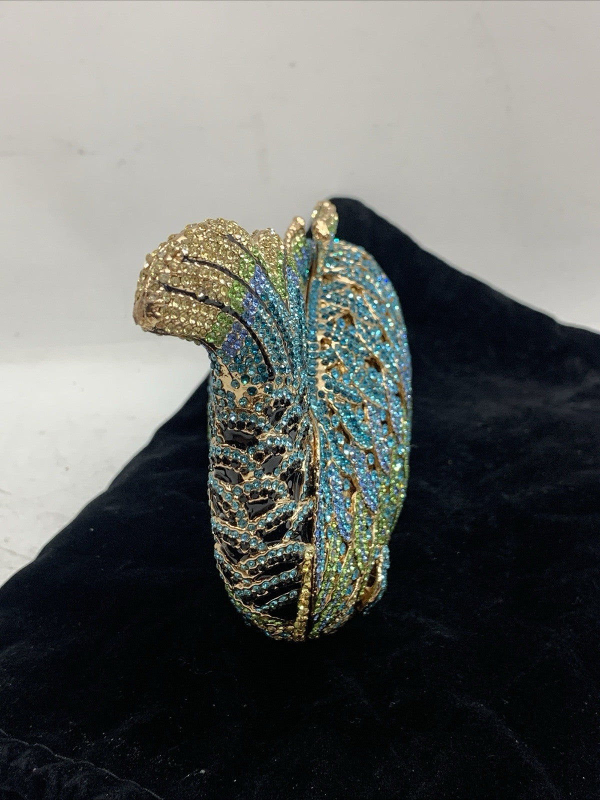 Gold With Royal Blue & Aqua Austrian Crystal Fish Hard Shell Clutch Evening Bag