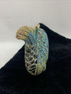 Gold With Royal Blue & Aqua Austrian Crystal Fish Hard Shell Clutch Evening Bag