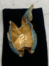 Gold With Royal Blue & Aqua Austrian Crystal Fish Hard Shell Clutch Evening Bag