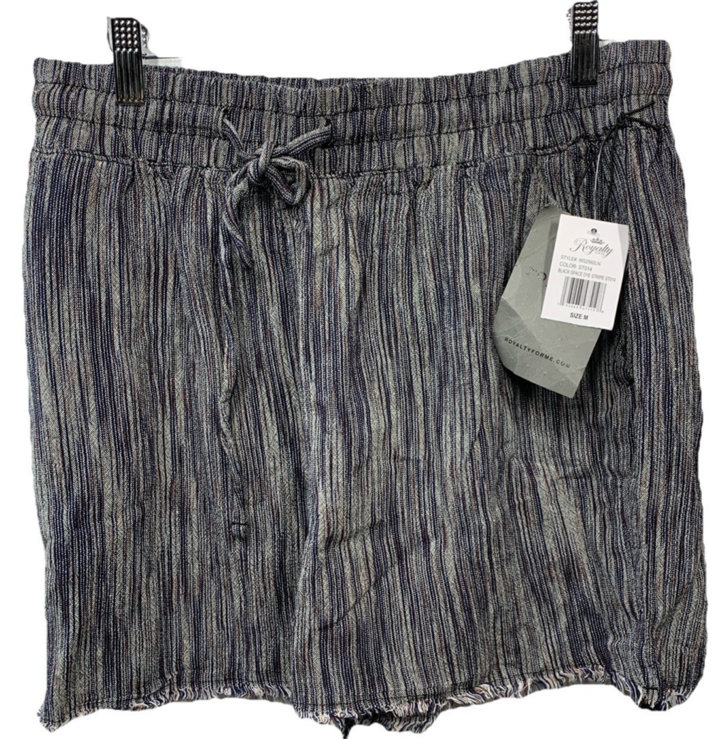 Royalty For Me Shorts Womens Medium Multi Striped Linen Pockets Drawstring Sz M