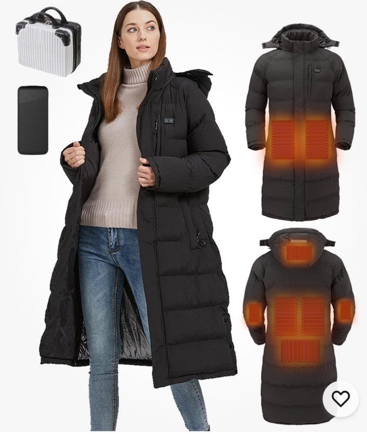 Windpost Heated Jackets Women's Jacket Long Sleeve Coat Size Large Black w/Case