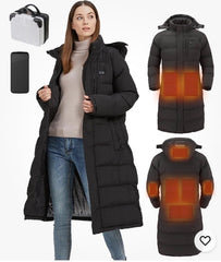 Windpost Heated Jackets Women's Jacket Long Sleeve Coat Size Large Black w/Case