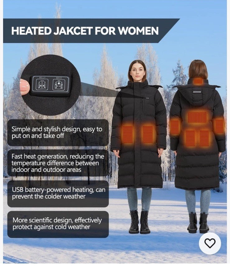 Windpost Heated Jackets Women's Jacket Long Sleeve Coat Size Large Black w/Case