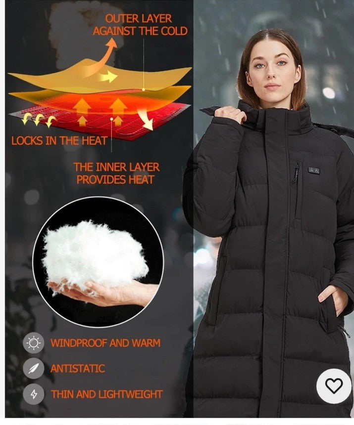 Windpost Heated Jackets Women's Jacket Long Sleeve Coat Size Large Black w/Case