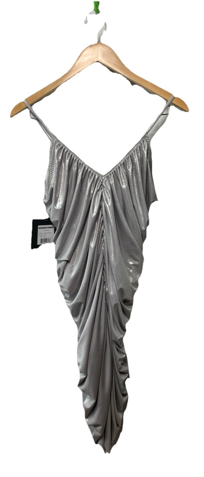 Norma Kamali Women's Silver Ruched V-Neck Mini Dress Evening Party Size S/36