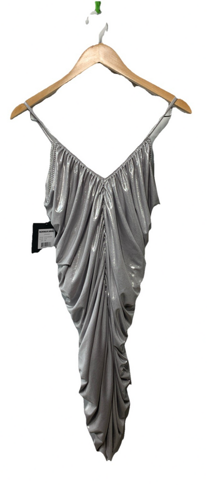 Norma Kamali Women's Silver Ruched V-Neck Mini Dress Evening Party Size S/36