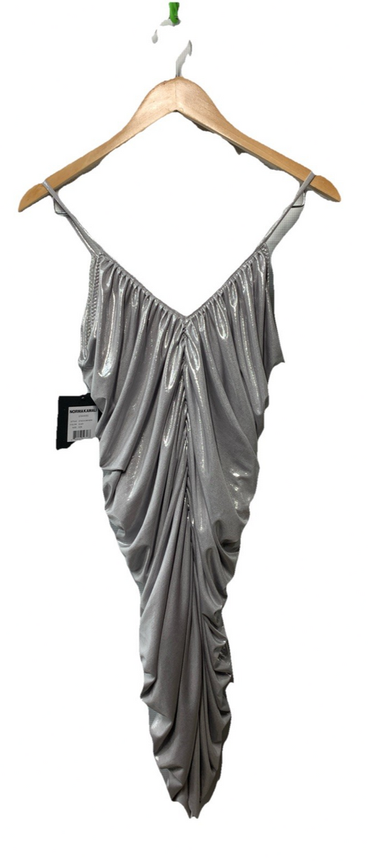 Norma Kamali Women's Silver Ruched V-Neck Mini Dress Evening Party Size S/36