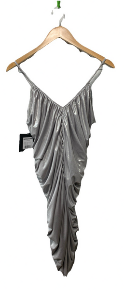 Norma Kamali Women's Silver Ruched V-Neck Mini Dress Evening Party Size S/36