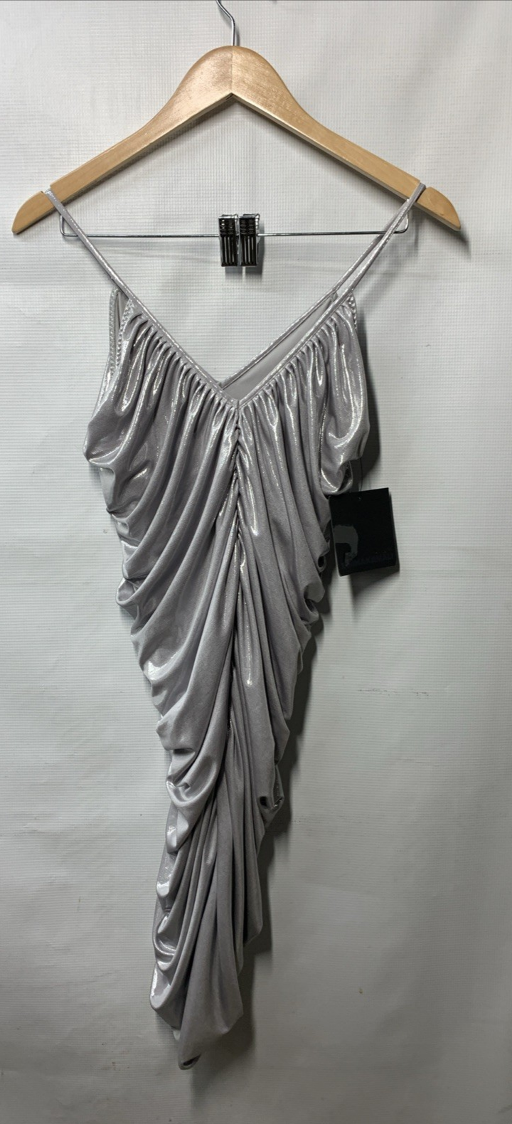 Norma Kamali Women's Silver Ruched V-Neck Mini Dress Evening Party Size S/36
