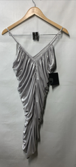 Norma Kamali Women's Silver Ruched V-Neck Mini Dress Evening Party Size S/36