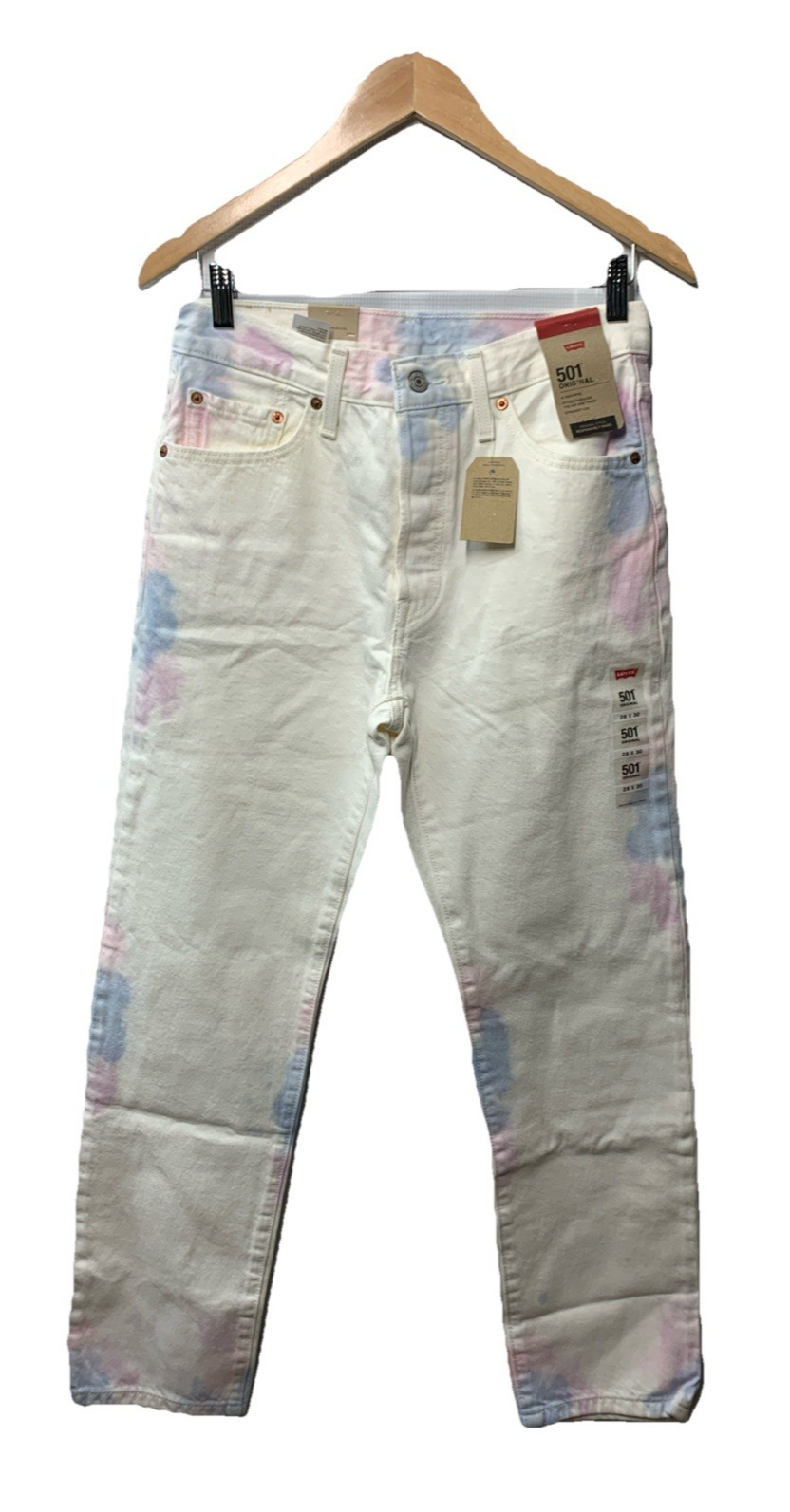 Levi's 501 Jeans Women's White Tie Dye Denim High Rise Straight Leg Size 28x30