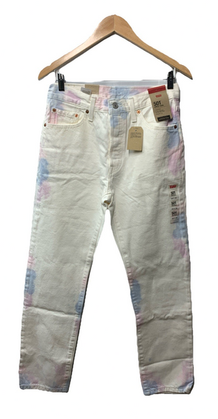 Levi's 501 Jeans Women's White Tie Dye Denim High Rise Straight Leg Size 28x30
