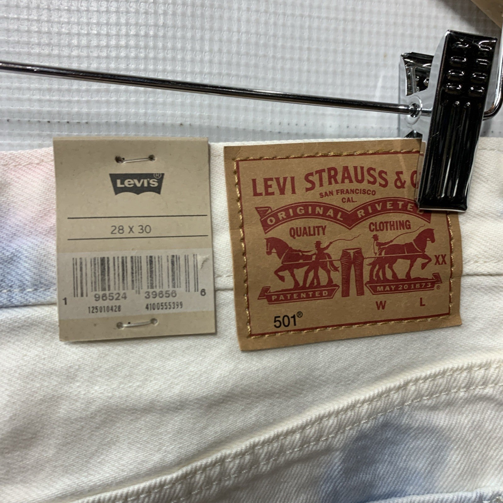 Levi's 501 Jeans Women's White Tie Dye Denim High Rise Straight Leg Size 28x30