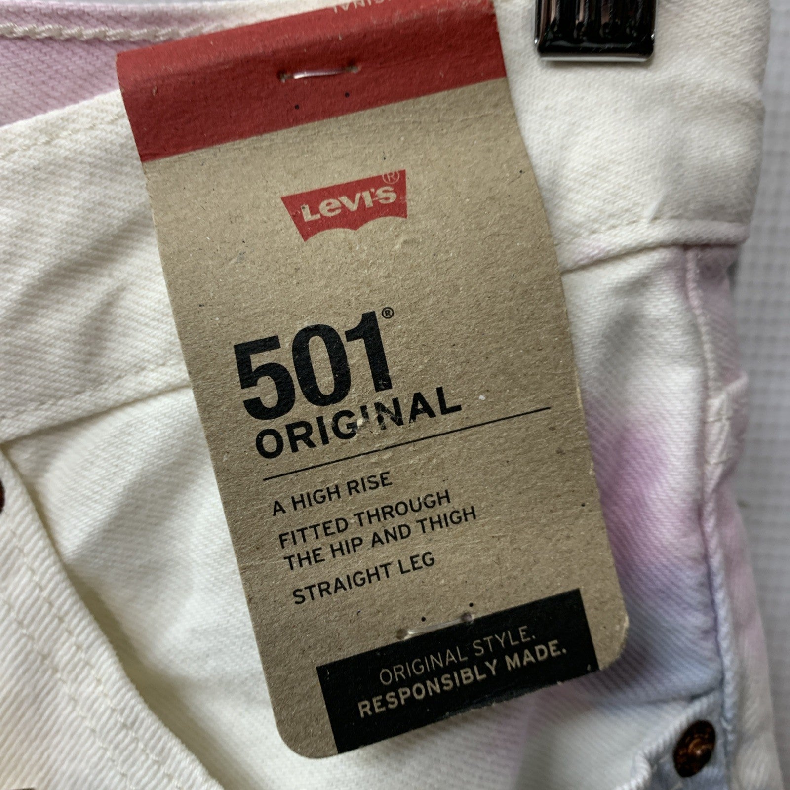 Levi's 501 Jeans Women's White Tie Dye Denim High Rise Straight Leg Size 28x30