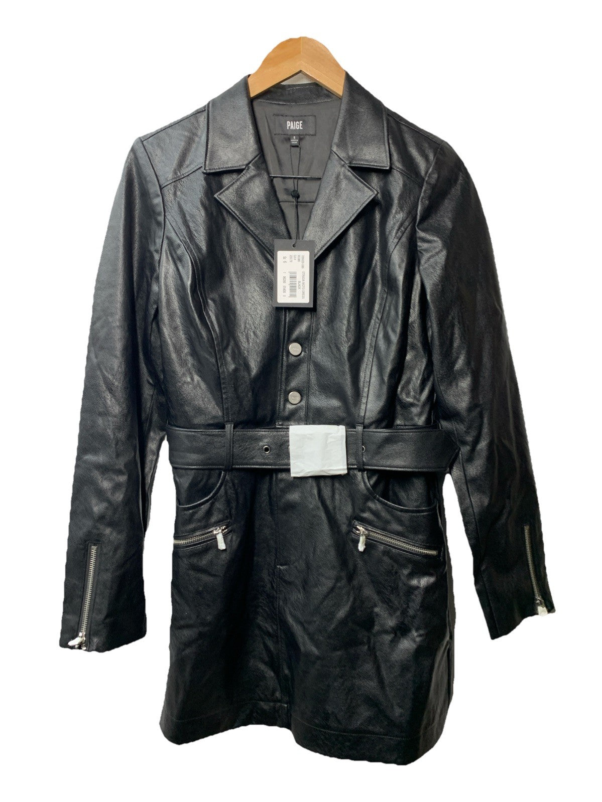 Paige Strada Moto Dress Women's Black Belted Zip Pockets Long Sleeve Size 6